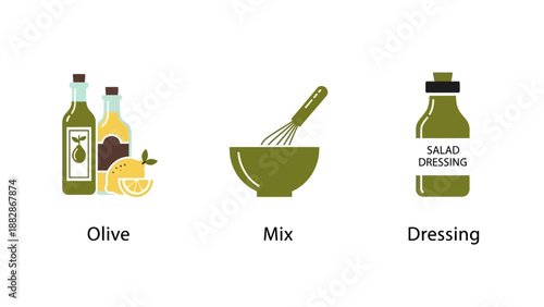 Healthy And Fresh Salad Dressing Ingredients Composition Isolated On White Background
