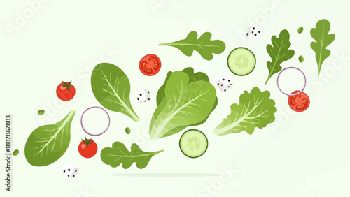 Healthy And Fresh Salad Ingredients Arranged On A Simple Minimalistic Background