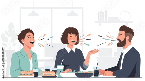 Group Of People Sharing a Moment of Laughter During a Social Lunch Break