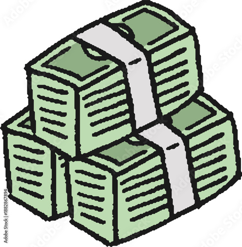 積まれた紙幣の束の手描きイラスト
