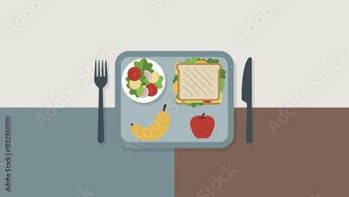 Healthy And Balanced Meal On A Tray Depicting Lunch Time Or Food And Dieting