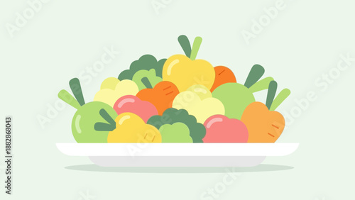 Healthy And Fresh Vegetables Displayed On A White Plate Against A Pale Green Backdrop