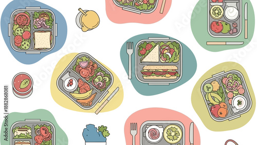 Healthy And Delicious Bento Boxes Illustration Perfect For Meal Planning And Lunchtime