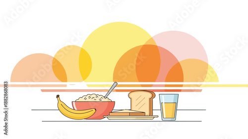 Healthy And Delicious Breakfast Composition With Abstract Geometric Background Illustration