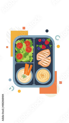 Healthy And Delicious Meal Prep Lunchbox Offering Fresh Salad, Berries, And Grilled Protein