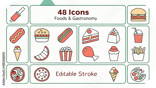 48 Icons Of Foods And Gastronomy With Editable Stroke food icons restaurant