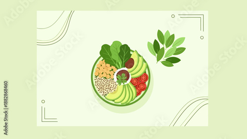 Healthy And Delicious Vegan Salad with Fresh Greens and Vegetables in a Vibrant Design