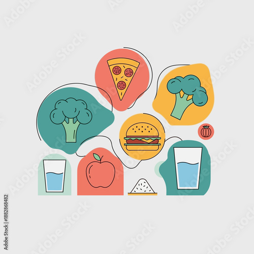 Healthy Choices Versus Unhealthy Options: A Colorful Illustration of Food and Beverage Decisions