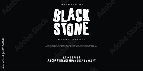 Black Stone rough abstract digital alphabet font typography. Bold Condensed Display Font. Vector illustration