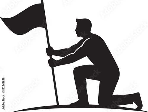 Man holding a flag in his hand courageously silhouette