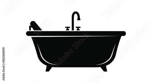 A stark black and white image depicts a classic clawfoot bathtub with a faucet forming a bold silhouette high quality professional