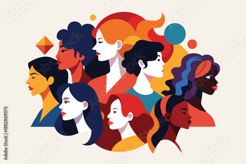 Abstract collage of diverse people facing different directions, symbolizing individuality, unity, inclusion, teamwork, and multicultural diversity for business, education, and community campaigns.
