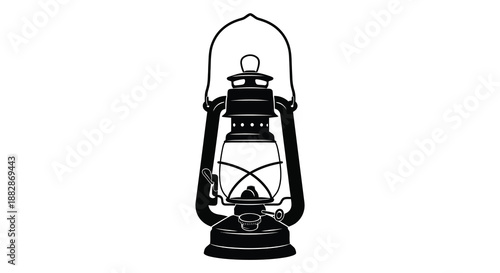 A detailed black and white illustration depicts a classic oil lantern with ornate metalwork showcasing a refined aesthetic silhouette high quality