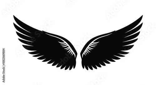 A striking visual representation of expansive feathered wings displayed in a bold black form emphasizing freedom and flight silhouette high quality