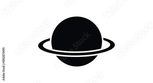 A striking depiction of a planet with prominent rings showcased in a minimalist black form creating a captivating silhouette high quality