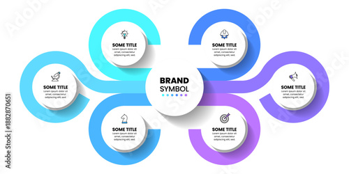 Infographic template. 6 circles with text and icons