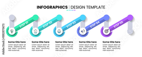 Infographic template. Abstract line with circles and 5 steps