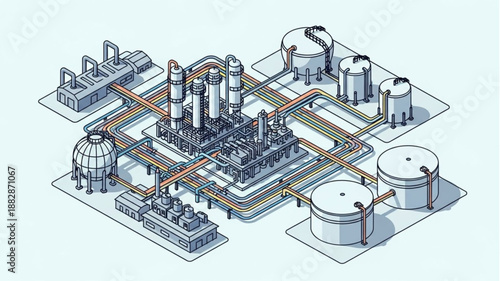 Industrial Chemical Plant Schematic Diagram.