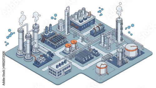Industrial Oil Refinery Plant Isometric View.