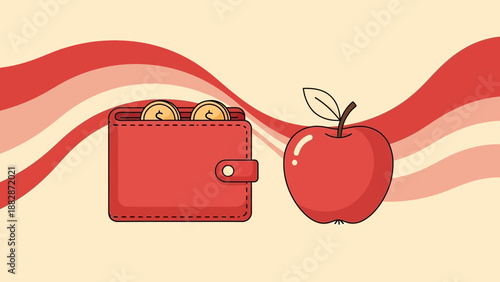 Healthy Finances and Abundance: Wallet and Apple Illustration for a Fresh Start