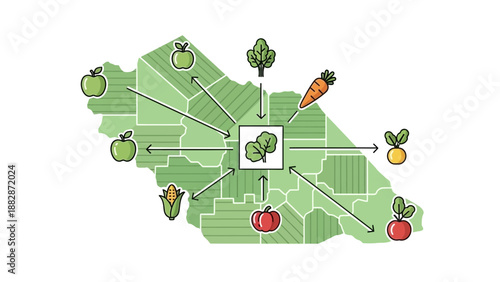 Healthy Food Production and Distribution Visualization with Crops and Regional Mapping Concept