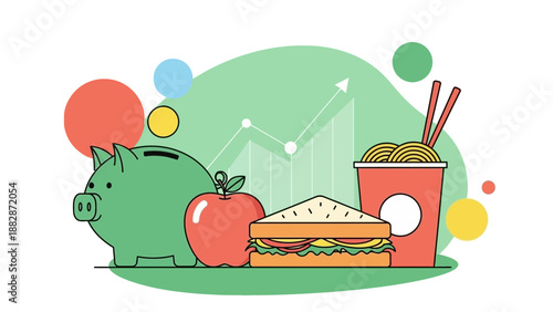 Healthy Food And Financial Growth Concept Illustrated With Piggy Bank Apple Sandwich