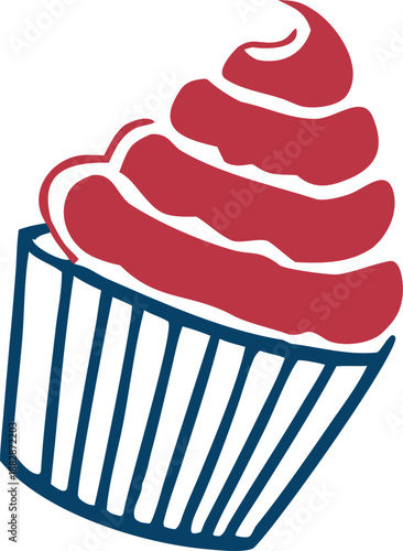 Delightful red frosted cupcake in a blue wrapper Vector