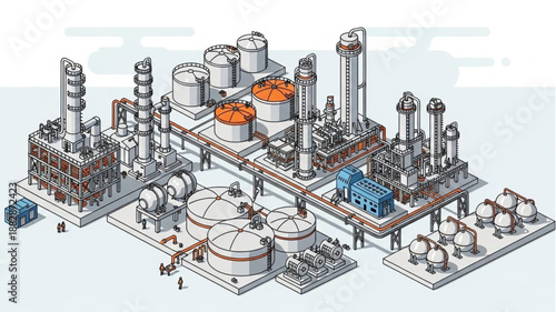 Industrial Chemical Plant Complex Isometric Illustration.