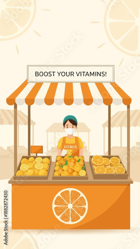 Healthy Lifestyle Concept: Fresh Citrus Fruits Market Stand Offering Nutritional Boosts