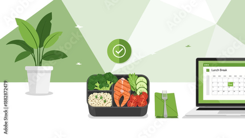 Healthy Lunch and Digital Calendar Integration Illustrating a Balanced Meal Plan