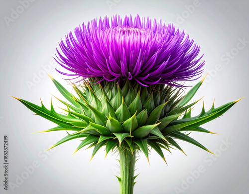 Minimal Botanical Thistle Flower in Purple and Green, Elegant Nature Element, Isolated 