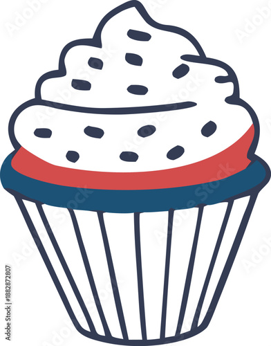 Delightful single cupcake with white frosting and sprinkles Vector