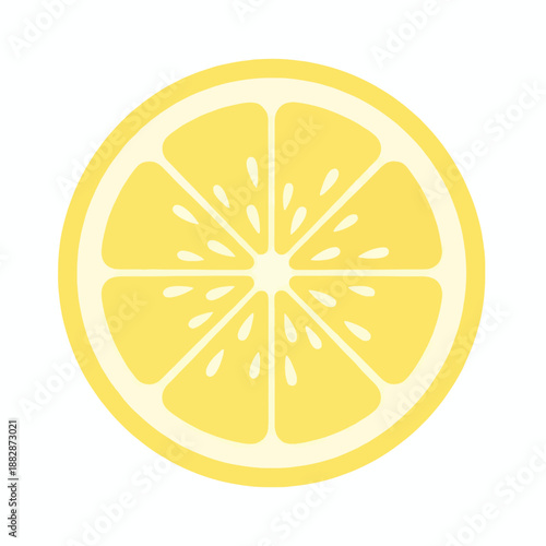 A vibrant yellow citrus fruit slice with white background, showcasing its segments and pulp in a simple graphic style.