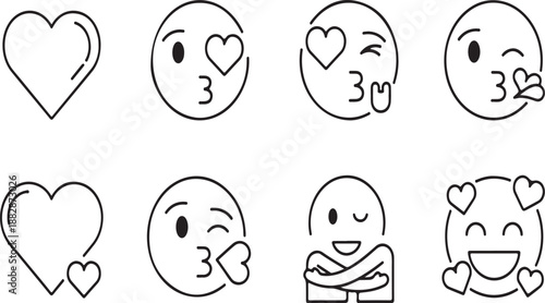 A collection of cute and playful emojis expressing love and affection