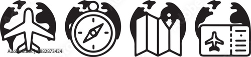 world travel icons. plane, ticket, compass and globe. vacation and journey symbols. isolated vector images for tourism design
