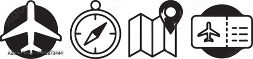 world travel icons. plane, ticket, compass and globe. vacation and journey symbols. isolated vector images for tourism design