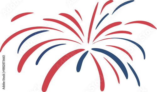 Vibrant red and blue fireworks display in night sky Vector