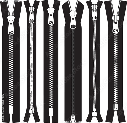 Zipper Fasteners Vector Illustration Technical Cad Drawing Template