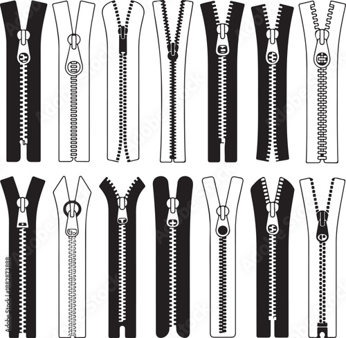 Zipper Fasteners Vector Illustration Technical Cad Drawing Template