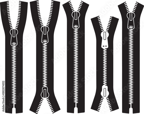Zipper Fasteners Vector Illustration Technical Cad Drawing Template