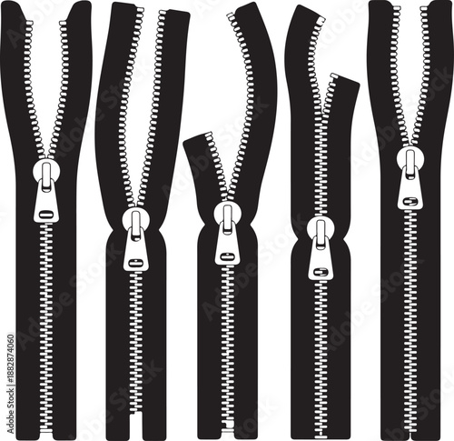 Zipper Fasteners Vector Illustration Technical Cad Drawing Template