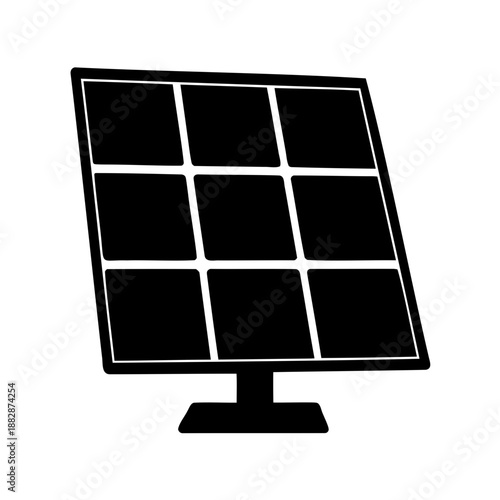 Black and white image of a solar panel on a stand