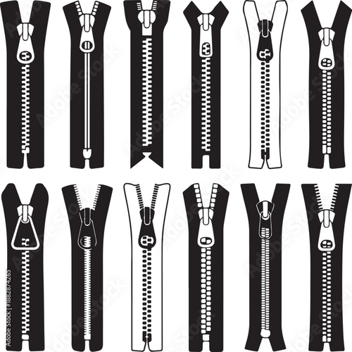Zipper Fasteners Vector Illustration Technical Cad Drawing Template