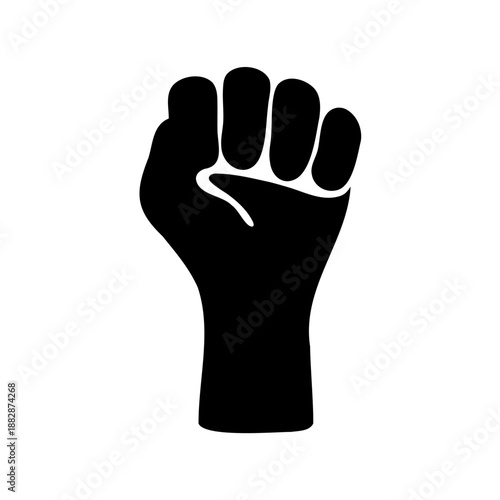 Black fist symbol of solidarity and resistance against oppression on white background