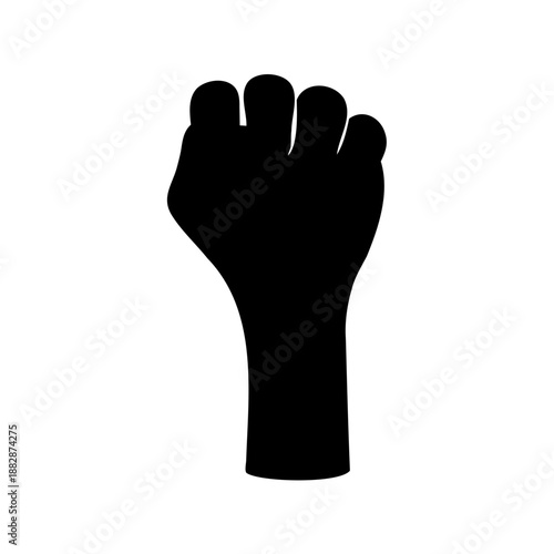 Silhouette of a clenched fist pointing upwards symbolizes power and resistance