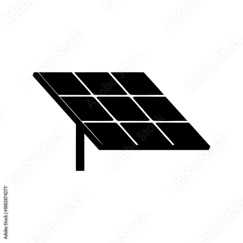 Black and white solar panel illustration for renewable energy concept