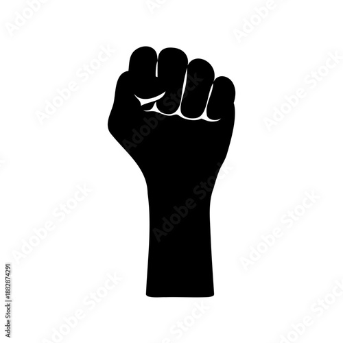 Raised Black Fist Symbol of Solidarity, Empowerment, and Resistance on White Background