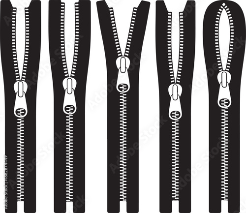 Zipper Fasteners Vector Illustration Technical Cad Drawing Template