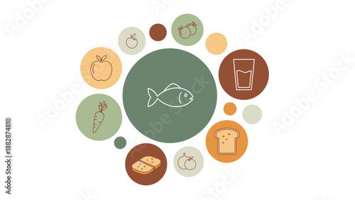 Healthy Food Circle: Nutritional Illustration Of Balanced Meals, Diet, And Wellness