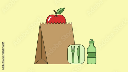 Healthy Lunchtime Essentials: A Wholesome Meal Featuring An Apple and Water Bottle